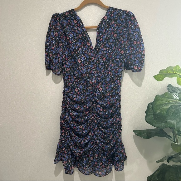 Astr the Label shirred ruffle skirt mini dress purple blue red floral v neck - Picture 13 of 13